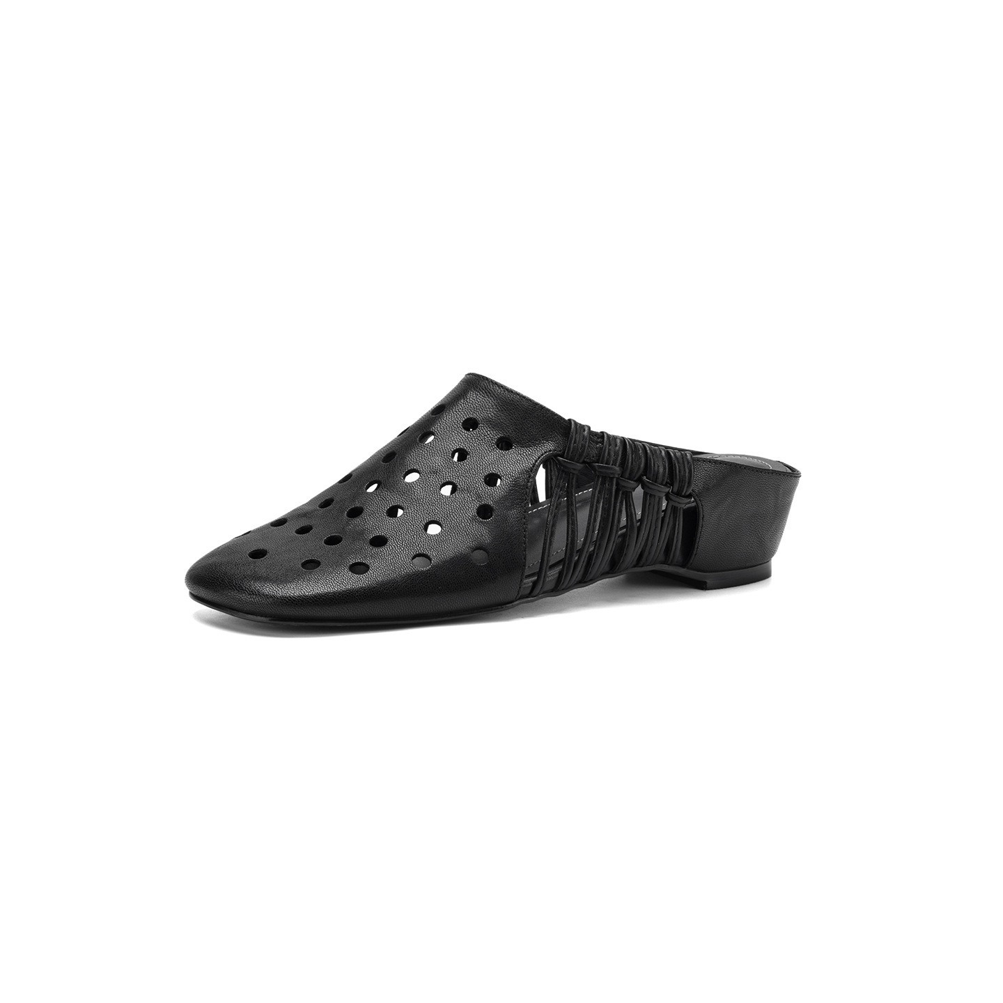 Dép sandal nữ quai chữ V đế xuồng cao gót, phong cách dệt da lộn — đen chi tiết 25