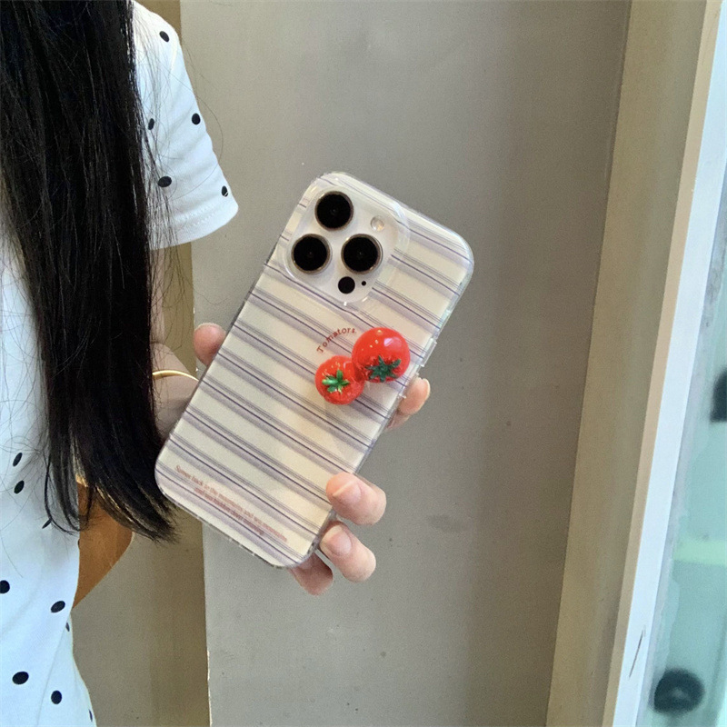 韩风极简蓝条纹立体番茄适用iPhone16苹果15ProMax/14/13手机壳女|undefined