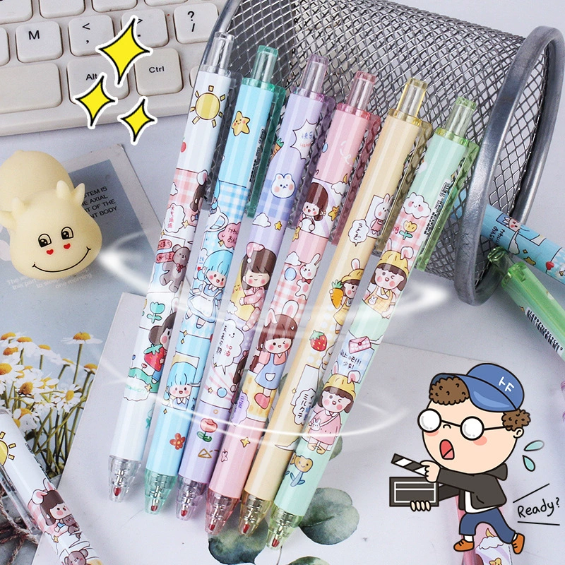 Ins Мультфильм Пресс гелевая ручка Конопляный шарик высокое значение цвета ученики начальной школы черный 0,5 Милая перьевая ручка производители конопляных шариковых ручек