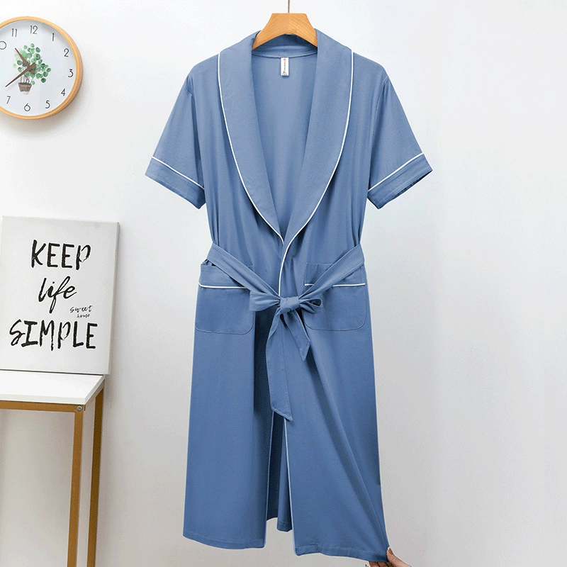 Summer thin silk bathrobe, long pijama, with short sleeve, plus size