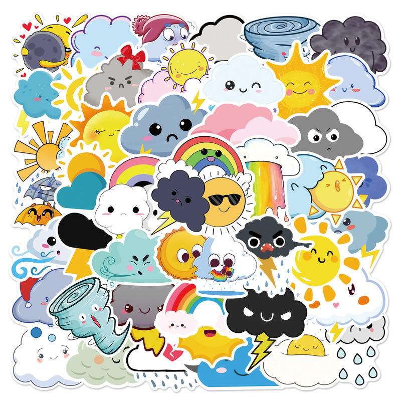 50 New Cute Weather Graffiti Stickers, Thermos Cup, Mobile Phone Case, Tablet Storage Box, Non-Repeating Waterproof Stickers