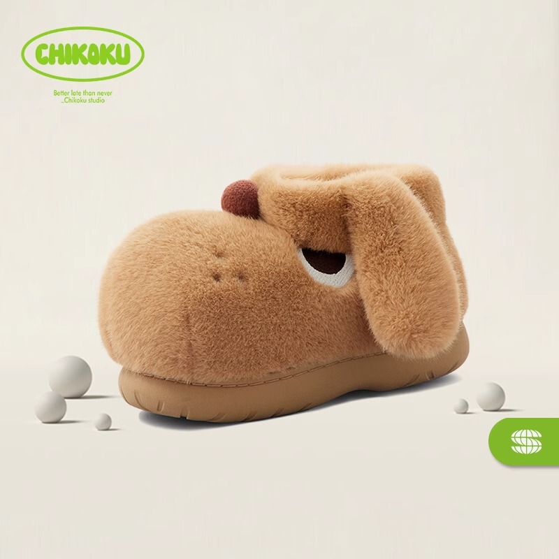 chikoku puppy azer cotton shoes women's winter home cute thick-soled warm plush cotton slippers bag heel high-top