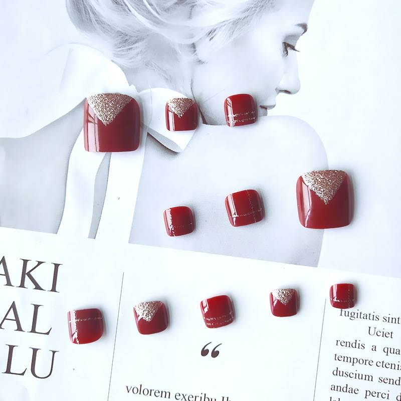 Comercio exterior oro líneas manicure pie pie pie piezas de manicure al por mayor otoño invierno venta caliente vino rojo uñas de los pies desgaste piezas de uñas de los pies image 3