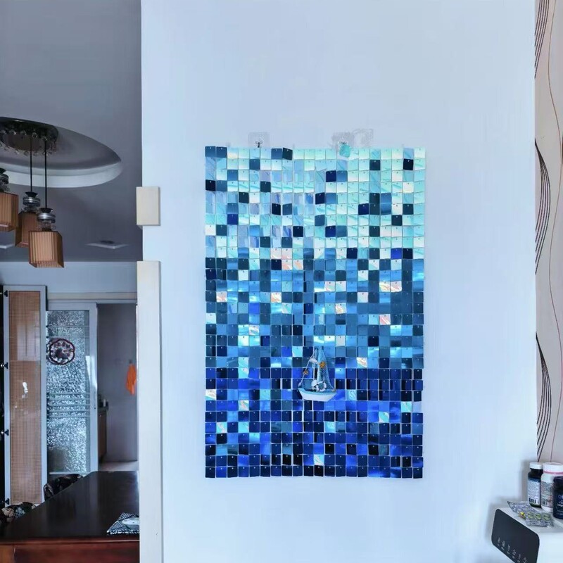 Wind-driven ocean! DIY wind-driven panel decorative painting with creative sequins for living room entrance white wall to cover imperfections and decorate the background Wind-driven ocean! DIY wind-driven panel decorative painting with creative sequins for living room entrance white wall to cover imperfections and decorate the background