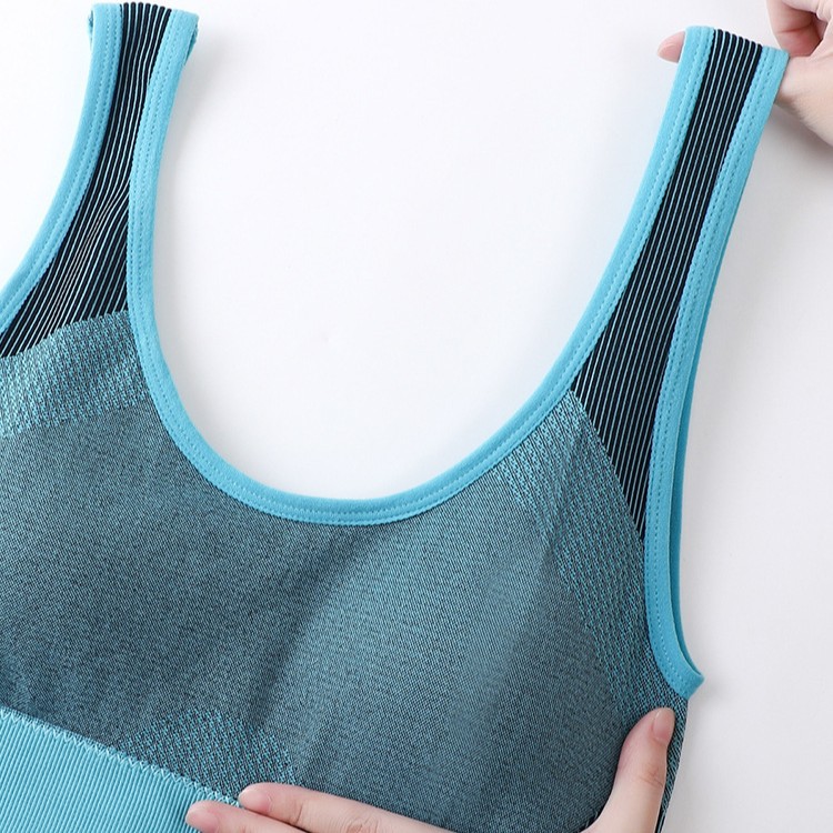 Transfronteriza explosión ropa interior deportiva mujer color contrastante cinturón de hombro amplio ropa interior sin costuras ropa interior de yoga transpirable chaleco deportivo