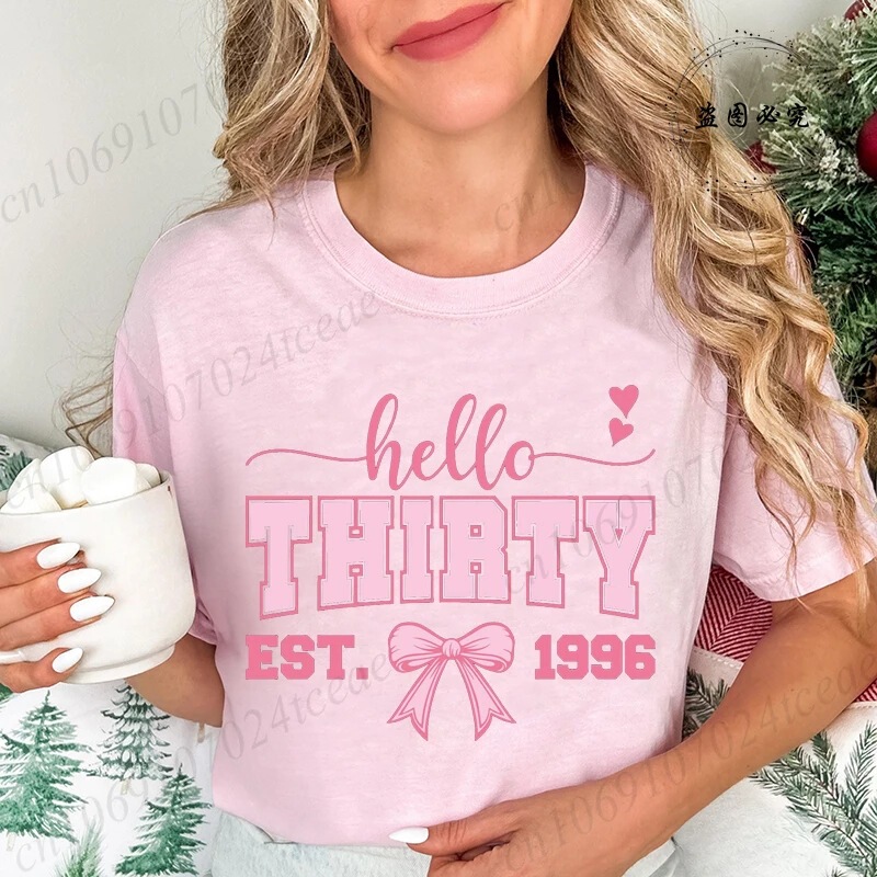 Purchase Product: Hello 30Th Birthday Est1996 Shirt, Pink Heart, Alluring Bow, Women's T-Shirt