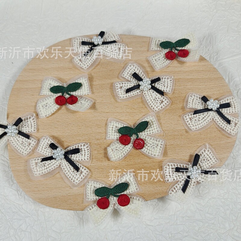 Korean version of mesh embroidery bow cherry lace jewelry diy shirt doll collar clothing hair accessories wholesale