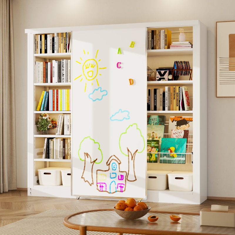 Steel Library Bookshelf Whiteboard Sliding Door Multi-Layer Combination Bookcase Children's Picture Book Storage Rack