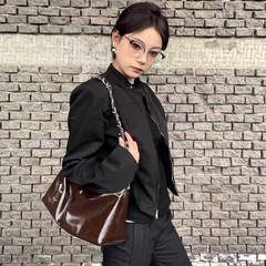 美式复古黑色立领外套女秋季Cleanfit短款拉链气质高级感机车夹克