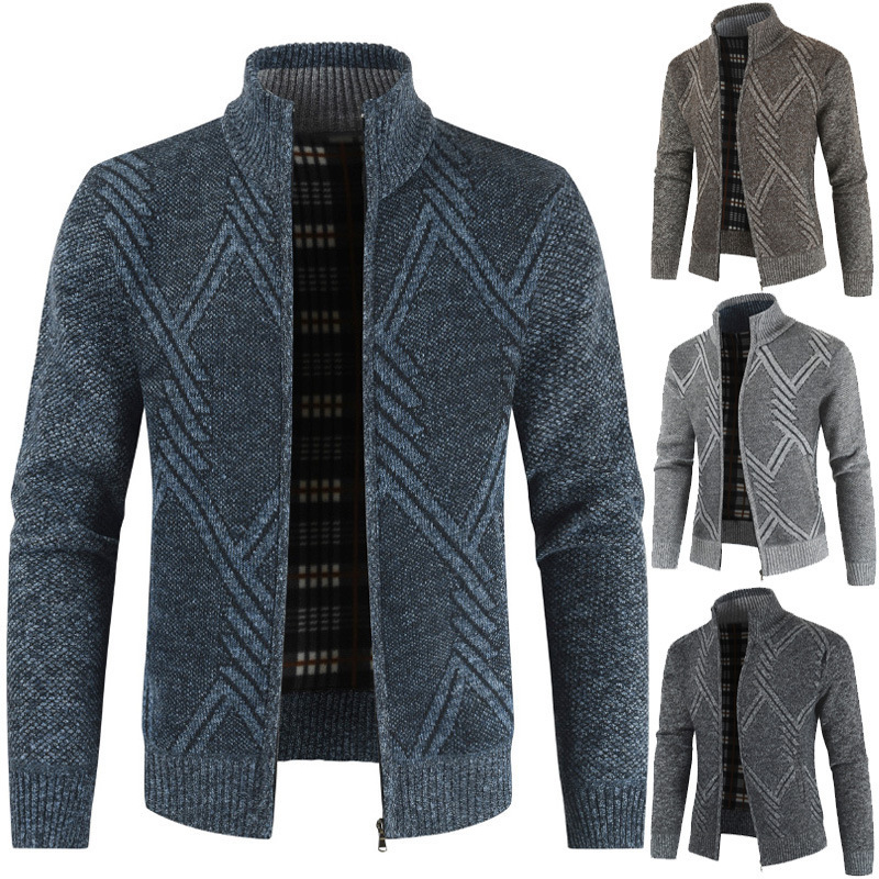 2022 new geometric figure men's casual stand collar cardigan sweater coat knitwear wholesale