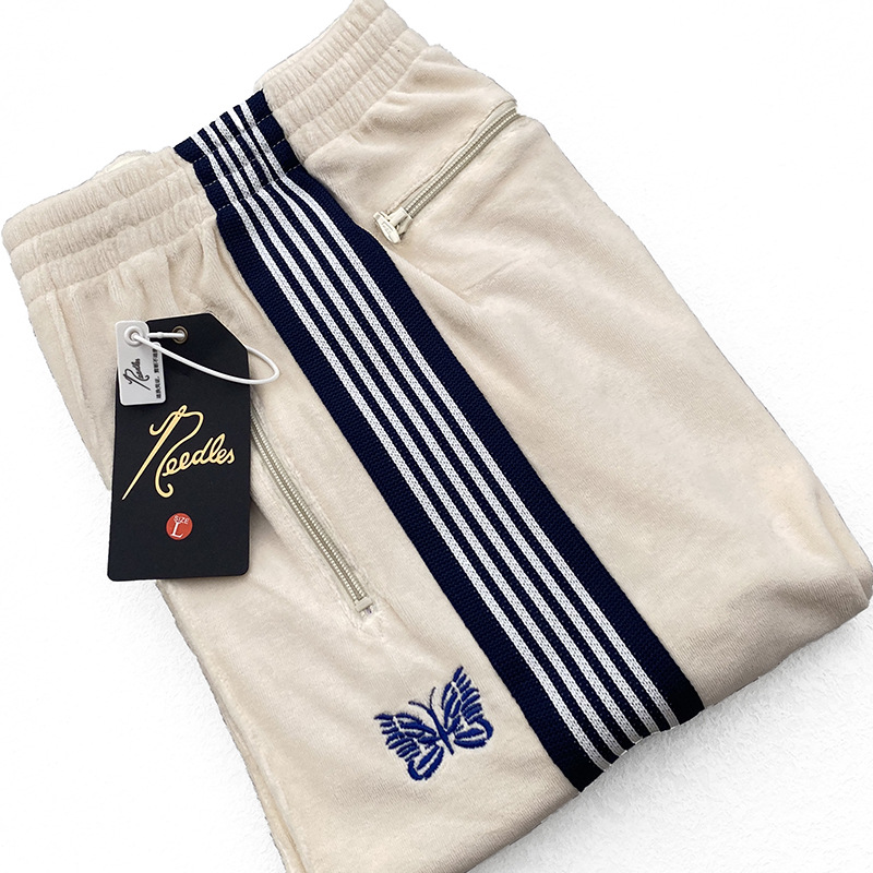 NEEDLES TRACK embroidered butterfly pants velvet straight pants men's striped casual pants men's wide leg pants trousers