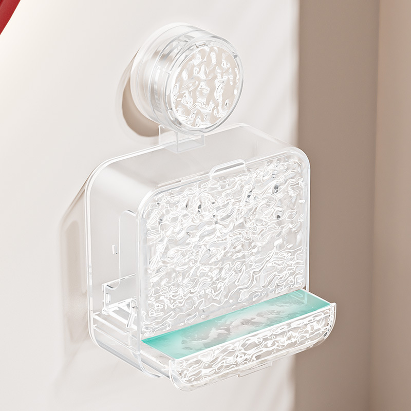 Caja de jabón con ventosa Caja de jabón sin perforación montada en la pared Estante de almacenamiento Baño doméstico con tapa Mesa de lavado de drenaje