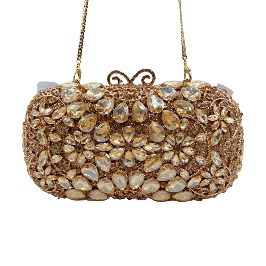 Túi clutch nữ đính đá dạ hội cầm tay phong cách lấp lánh — màu vàng