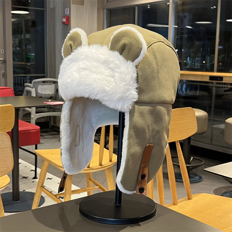 Herbst- und Wintermützen Damen Warme, verdickte Fleece-Ohrenschützer Gestrickte Winterwollmützen_voghion.com