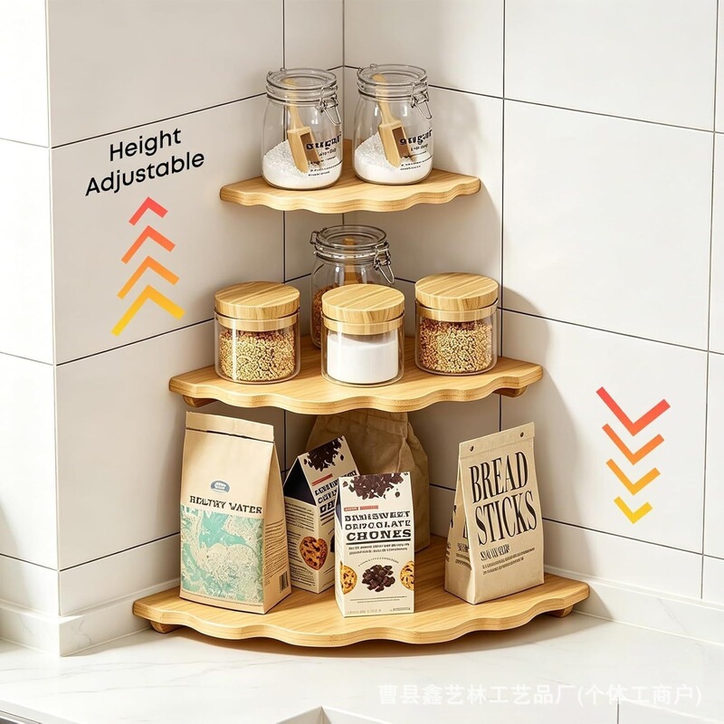 Wooden fan-shaped corner countertop storage rack, bathroom desktop corner miscellaneous display rack, wall-mounted decorative storage rack Wooden fan-shaped corner countertop storage rack, bathroom desktop corner miscellaneous display rack, wall-mounted decorative storage rack