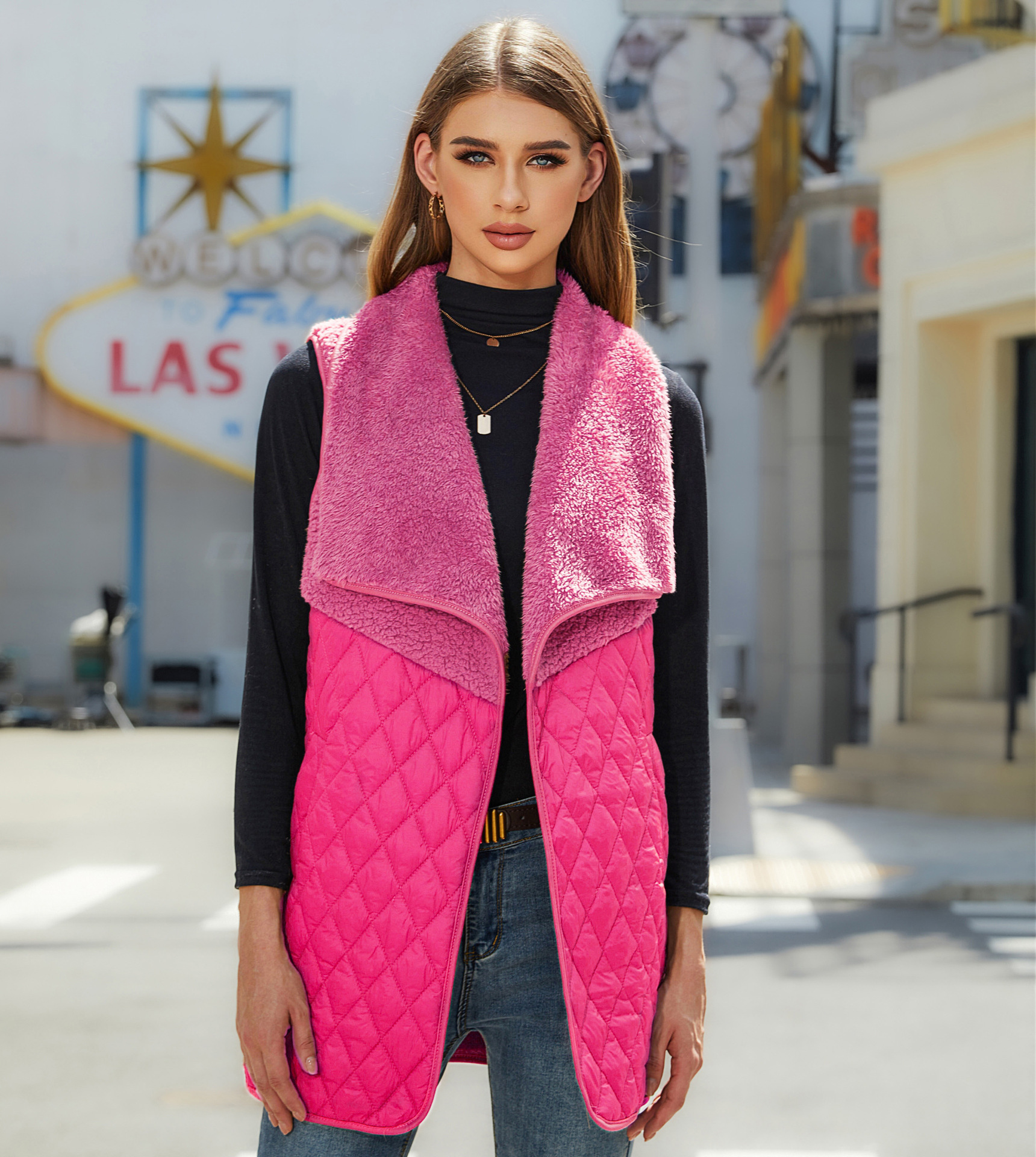 2023 flash terciopelo ropa de mujer europea y americana otoño nueva moda todo partido felpa costura cardigan chaleco sin mangas para mujeres