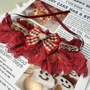 Cat Wedding Red Scarf Pet Jewelry Collar Bow Puppet Bow Lace Bib Dog Slip Towel