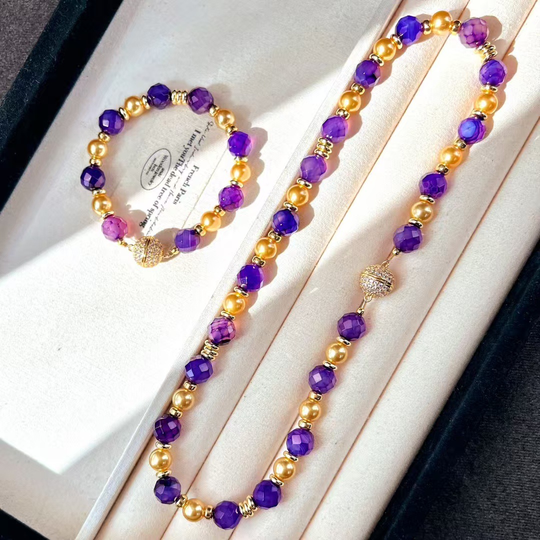 Retro quality organic agate bracelet pearl