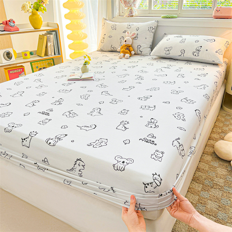 2025 primavera y verano nuevo producto sábana de algodón juego de tres piezas para estudiantes con funda de algodón estampada para adultos