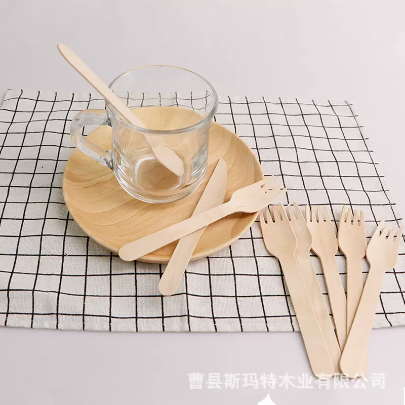 木质刀叉勺西餐牛排刀叉一次性水果蛋糕木勺可降解儿童辅食餐具