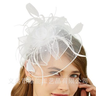 Amazon European and American Mesh Topper Headwear Hair Accessories Bridal Ostrich Hair Topper Headwear Horse Racing Festival Feather Headwear