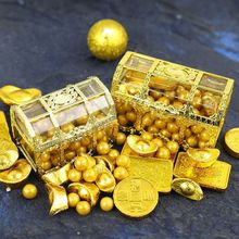 生日蛋糕摆件海盗宝藏箱网红金色暴富透明盒迷你金条元宝金银财宝
