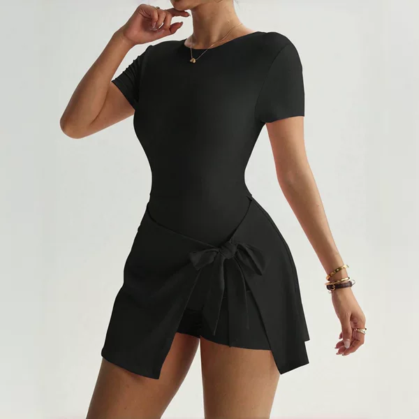 Yoga One-Piece Short Skirt with Tight-Fitting Back Design, Faux Two-Piece Outdoor Fitness Anti-Exposure Sports Tennis Skirt for Women, Exclusively for Cross-Border Sales