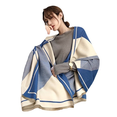 New  Korean style geometric striped scarf women's winter warm thickening shawl dual-purpose student imitation cashmere scarf