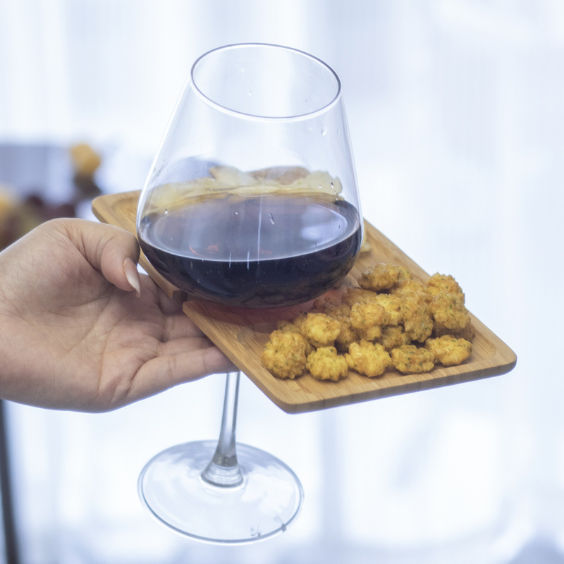 Taza de degustación de vino tinto, bandeja de aperitivos, taza de mano, bandeja de vino de bambú, exportación de bocadillos