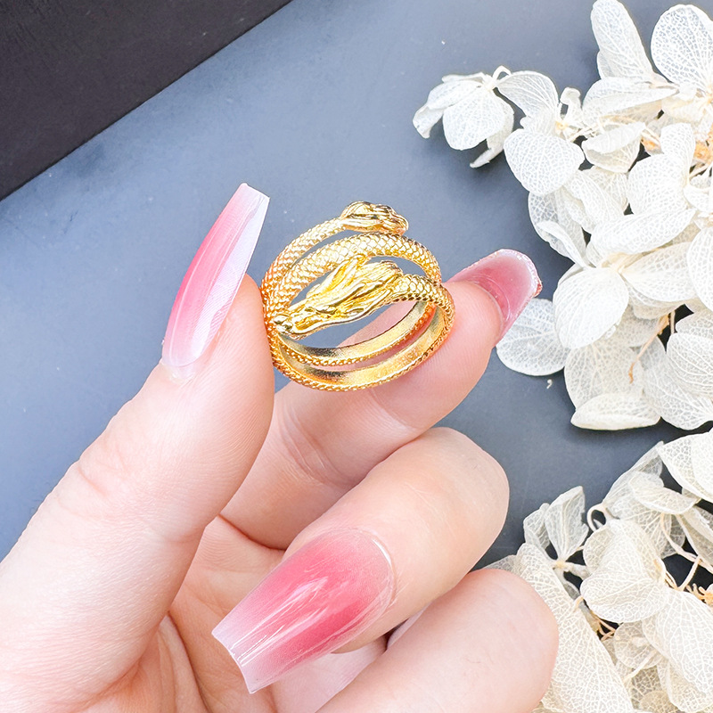 Panlong anillo abierto Zodiaco Vietnam arena oro antiguo estilo chino de los hombres y las mujeres del Dragón de la joyería del todo-Partido transmisión en vivo Venta caliente