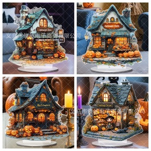 Halloween New Pumpkin Haunted House Scene 2D Flat Acrylic Bedroom Desktop Decoration Waterproof and Wear-Resistant Ornaments