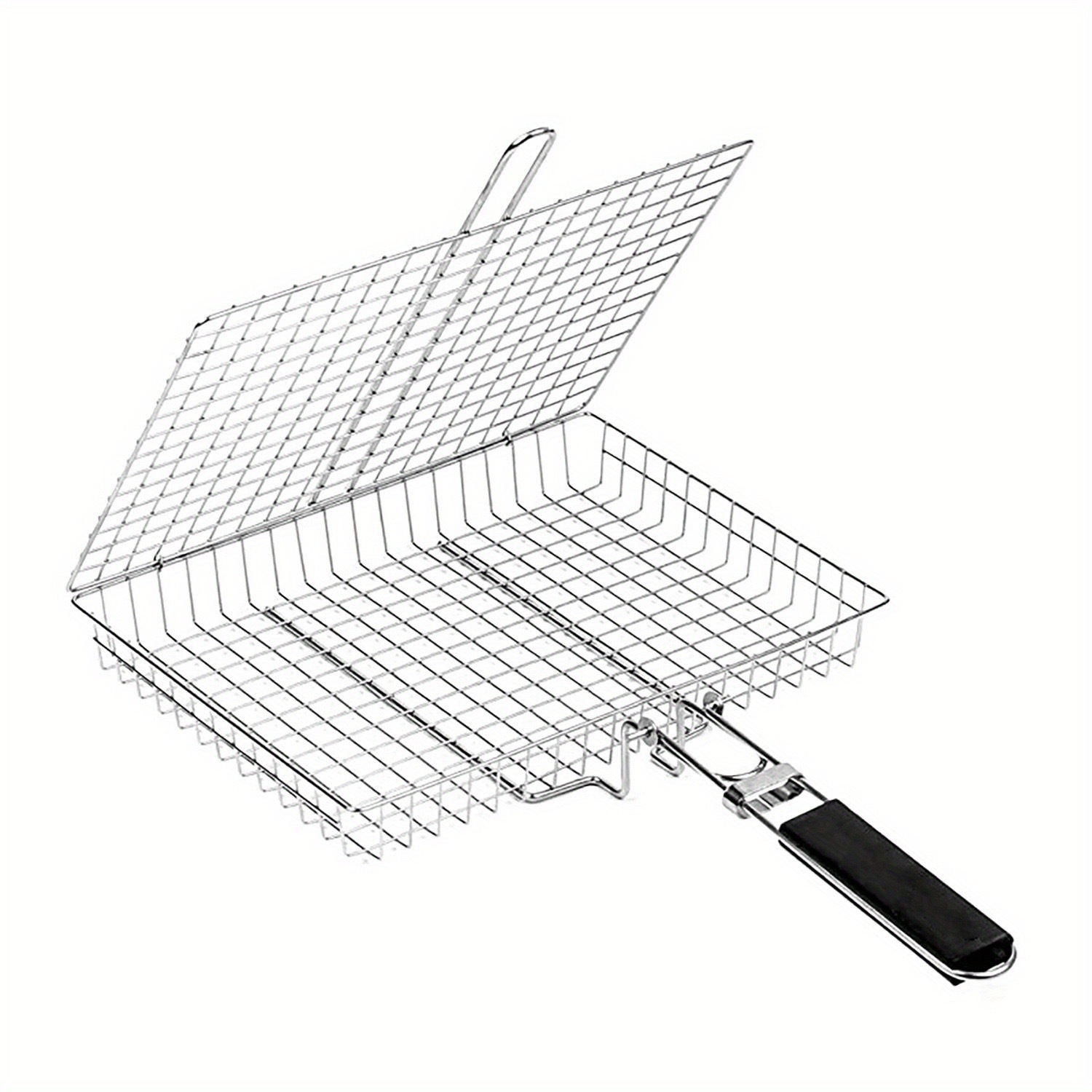 Pinça dobrável em aço inoxidável com grelha multifuncional para grelhar peixe, carne e legumes ao ar livre. Ideal para churrasco._voghion.com