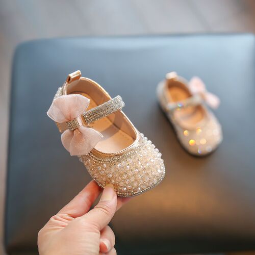 Summer Girls' Children's Age Single Leather Shoes Princess Shoes 1-Year-Old Baby Crystal Shoes Shiny Spring and Autumn Season