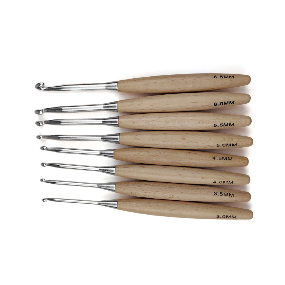 Herramienta de tejido, aguja de suéter, nuevo mango grande, ganchillo de madera, juego de 8 bolsas de plástico