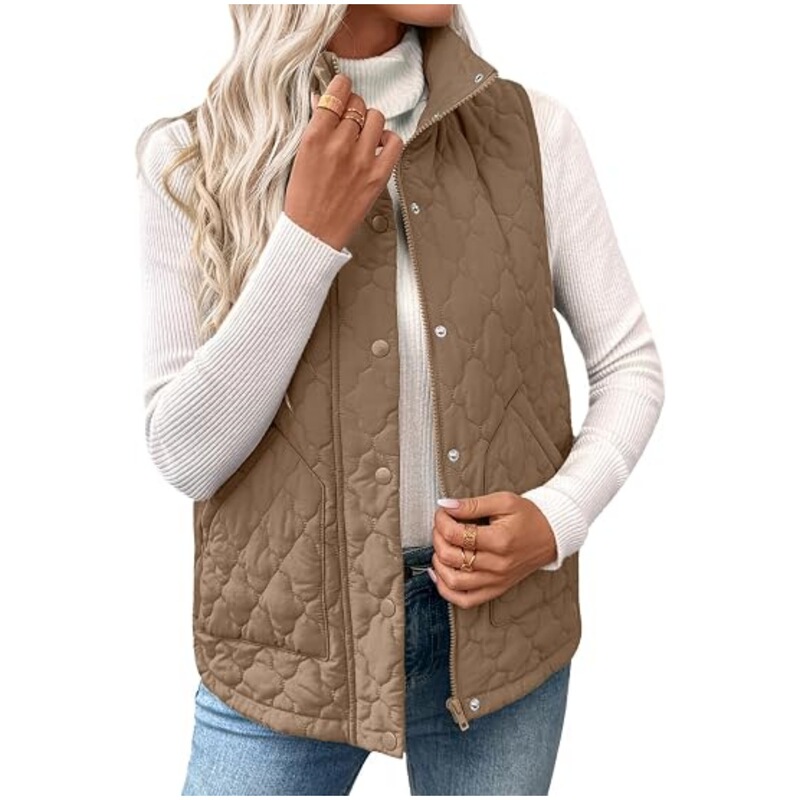 European and American cross-border women's clothing 2026 autumn and winter new style lightweight stand-up collar sleeveless short quilted button zipper vest