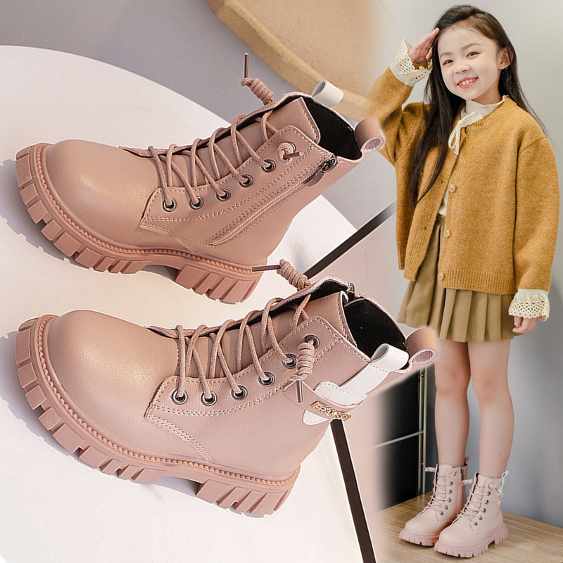 子供のマーティンブーツの女の子のショートブーツ秋の冬の2024の新型の韓国版の中で大きい子供の女の子の単靴の王女の皮のブーツ