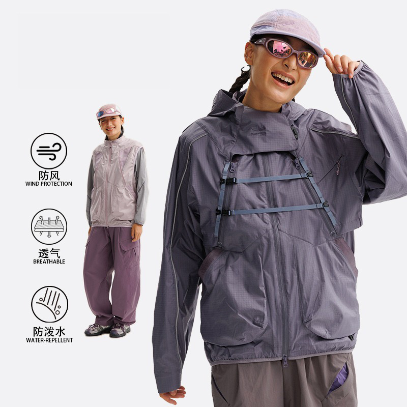 Functional windproof and waterproof hardshell cycling jacket set, featuring a detachable hood, suitable for autumn and winter, and designed for hiking
