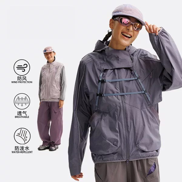 Functional windproof and waterproof hardshell cycling jacket set, featuring a detachable hood, suitable for autumn and winter, and designed for hiking