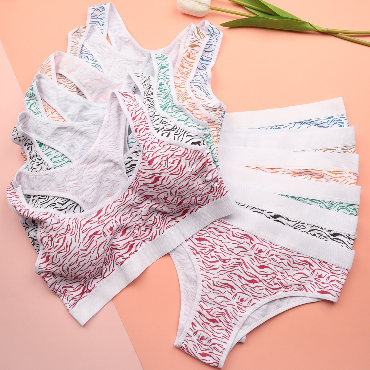 Ropa interior deportiva para niñas, traje de sujetador de chaleco, patrón de cebra, copa fija, ropa interior anticonvexa femenina de una etapa