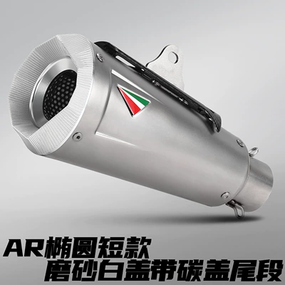 Motorcycle Modified Exhaust Pipe Ar Oval Carbon Fiber Racing Sound Stainless Steel/Titanium Alloy Tail Section 51mm Universal (Motorcycle exhaust pipe) - ar-oval-short-with-carbon-fiber-lid-white-lid-titanium-color