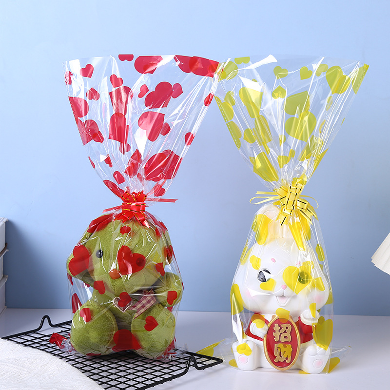 通用透明OPP袋毛絨玩具包裝袋公仔印桃心塑料袋爆米花糖果禮品袋