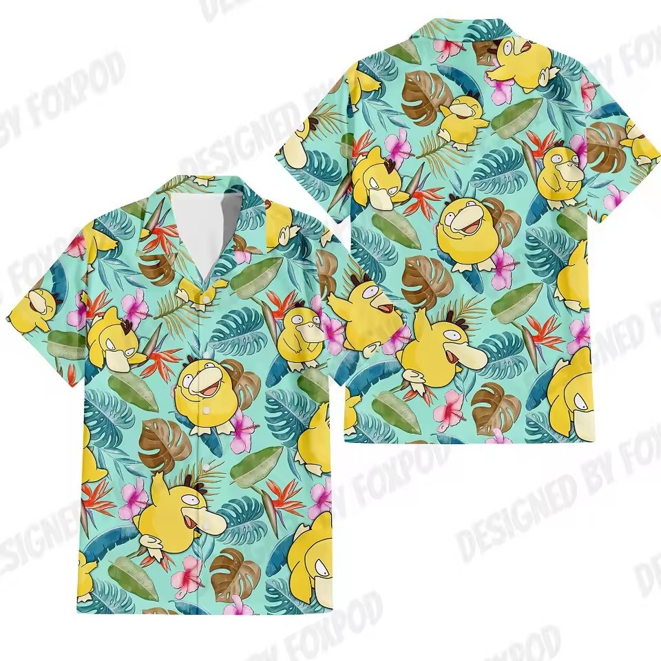 Europa y América venta caliente transfronteriza hombres vacaciones de verano hawaiano camisa de botones de manga corta dibujos animados color de contraste animal impresión 3D
