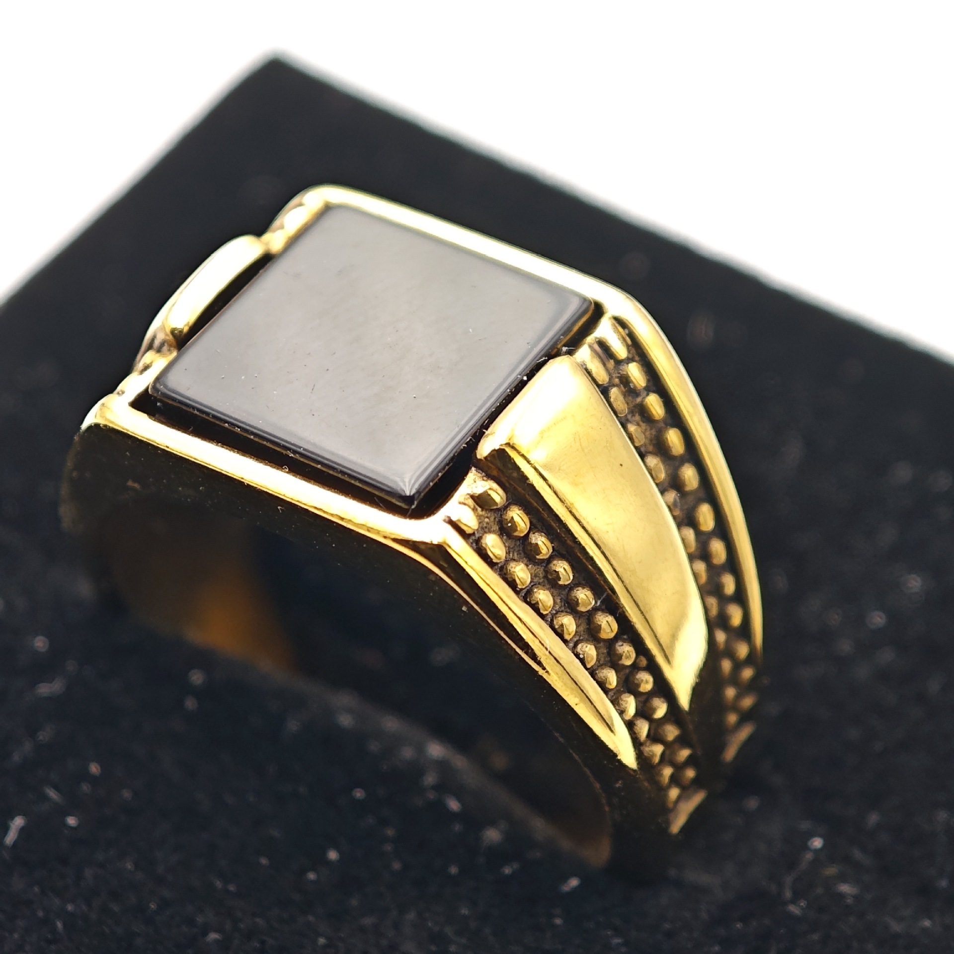 Cross-border European And American Geometric Black Titanium Steel Gold Ring, Men's Personalized Fashion Ring With A_voghion.com
