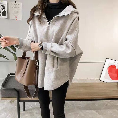Women's open-front zip-up sweatshirt, warm and thick, with hooded zipper and real pockets, for outerwear in autumn and winter 2025, trendy