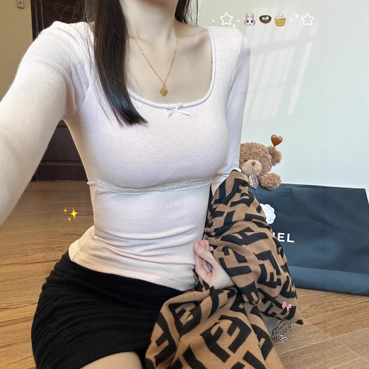 5192 # Early Autumn New Sweet and Spicy Lace Splicing Long-Sleeved T-Shirt Slimming Look Women's All-In-One Top with Chest Pad