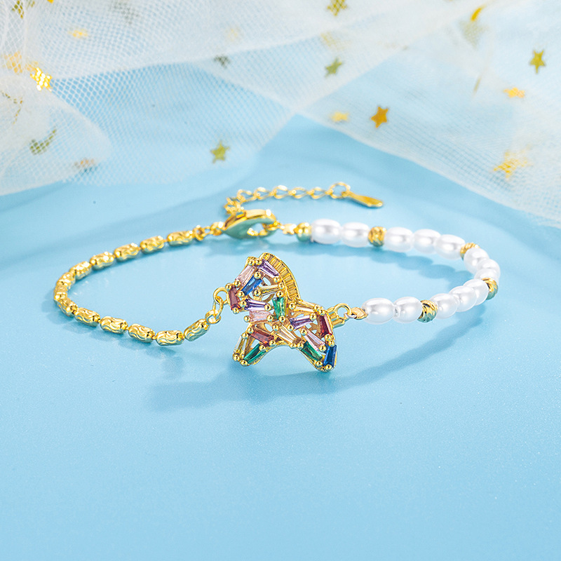Colorful Sparkling Diamond Pony Pearl Beaded Bracelet for Women, Light Luxury Niche Exquisite Hand Jewelry, 2026 New Model