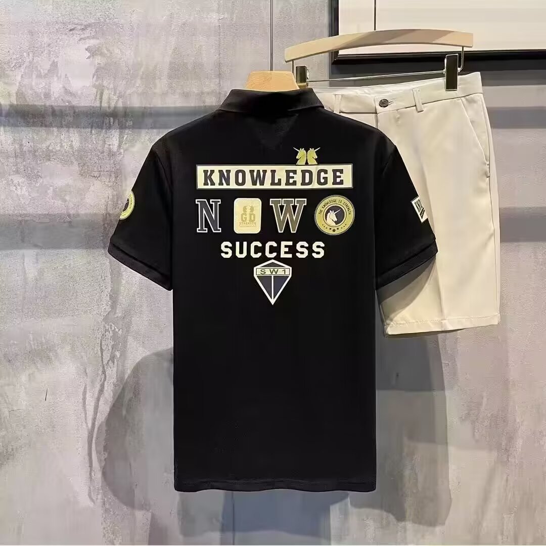 Polo a maniche corte stampata con stemma 2024, maglietta da uomo con risvolto trendy, bella, alla moda e aderente_voghion.com