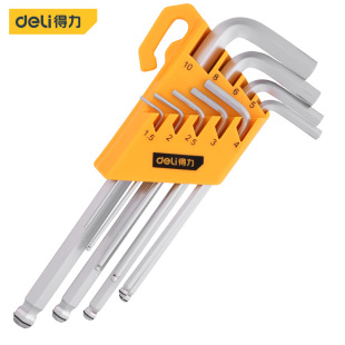 Deli circlip lengthened ball head hexagon socket 9-piece suit 1.5-10mm metric L-shaped inner hexagon wrench