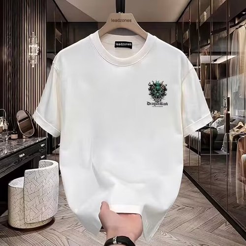Summer Heavyweight Pure Cotton Short Sleeve T-Shirt for Men, Trendy Brand, Ins Inspired Loose Casual Crew Neck Printed Top, Hong Kong Style Fashion Half Sleeve T-Shirt