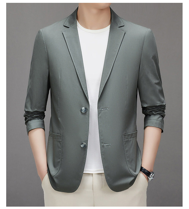 Áo vest nam cotton dáng ôm vừa vặn, cổ vest một hàng hai nút, tay dài, phong cách Hàn Quốc — Màu be, Màu xanh lam, Xanh lục Xám chi tiết 15